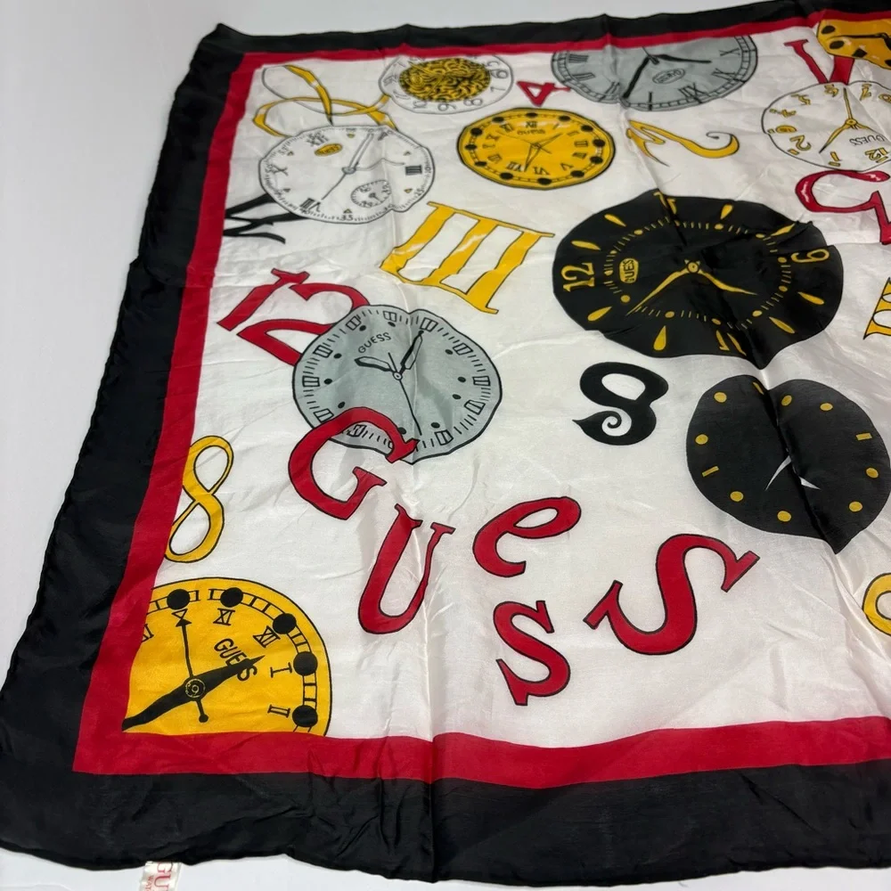 Vintage 1980’s Guess Watches 100% silk clock logo scarf